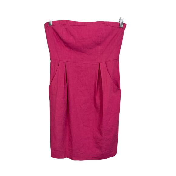 Theory Mini Sheath Dress Women S Pink Linen Blend Strapless Pleated Barbiecore - Picture 1 of 8